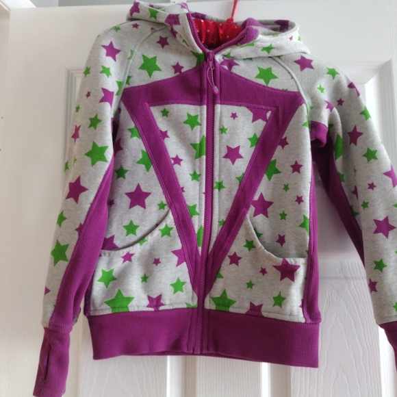 IVIVVA Girl By Lululemon Grey Hoodie Jacket with Purple and Green Star Pattern - Picture 2 of 9